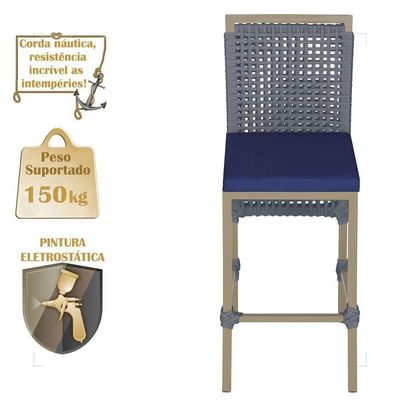 Mesa Bistrô E 2 Banquetas Roma Fendi Corda Estofado 10 Trama Prata