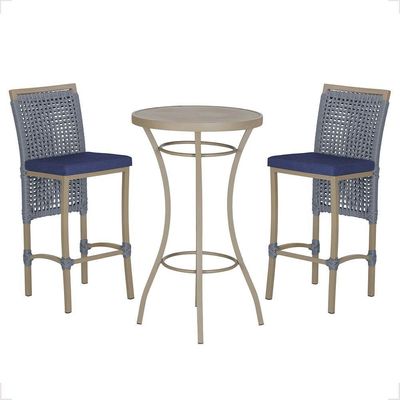 Mesa Bistrô E 2 Banquetas Roma Fendi Corda Estofado 10 Trama Prata