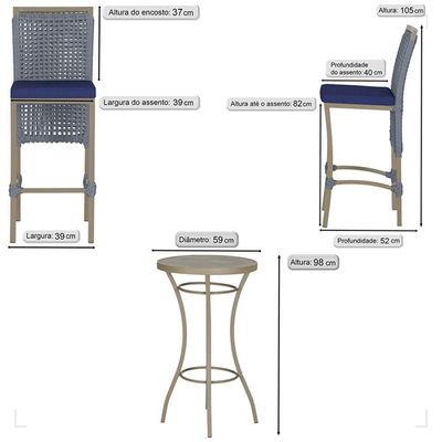 Mesa Bistrô E 2 Banquetas Roma Fendi Corda Estofado 10 Trama Prata