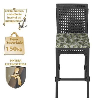 Mesa Bistrô 2 Banquetas Roma Preta Náutica Estofado 5 Trama Preto