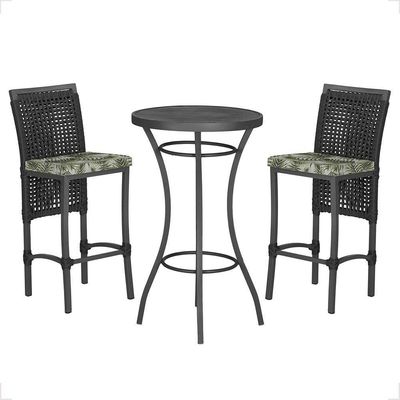 Mesa Bistrô 2 Banquetas Roma Preta Náutica Estofado 5 Trama Preto