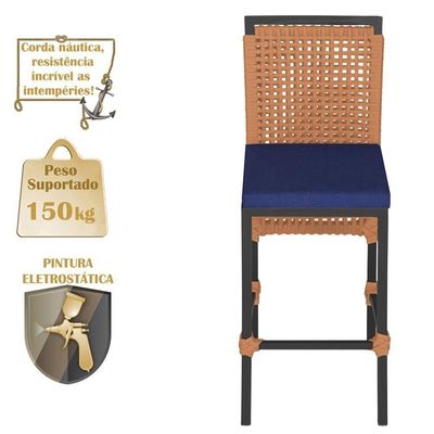 Mesa Bistrô 2 Banquetas Roma Preta Corda Estofado 10 Trama Terra Cota