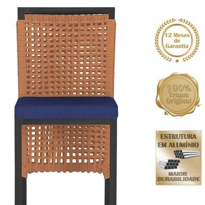 Mesa Bistrô 2 Banquetas Roma Preta Corda Estofado 10 Trama Terra Cota