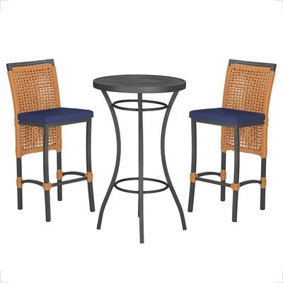 Mesa Bistrô 2 Banquetas Roma Preta Corda Estofado 10 Trama Terra Cota