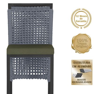 Mesa Bistro E 2 Banquetas Roma Preta Corda Náutica 13 Trama Prata