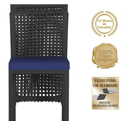 Mesa Bistro E 4 Banquetas Roma Preta Corda Náutica 10 Preta