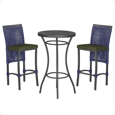 Mesa Bistro E 2 Banquetas Roma Preta Corda Náutica 13 Trama Azul