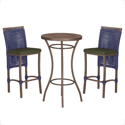 Mesa Bistro E 2 Banquetas Roma Marrom Corda Náutica 13 Azul