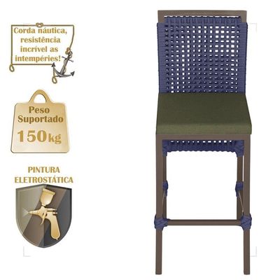 Mesa Bistro E 2 Banquetas Roma Marrom Corda Náutica 13 Azul