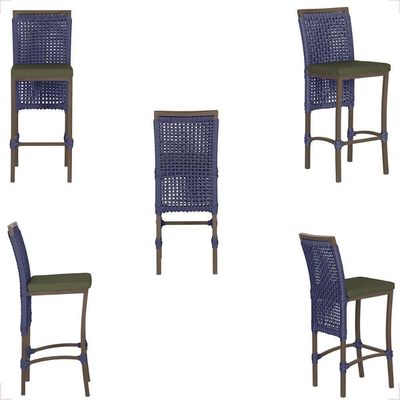 Mesa Bistro E 2 Banquetas Roma Marrom Corda Náutica 13 Azul