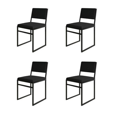 Kit 4 Cadeiras De Jantar Industrial Isa Assento Veludo Preto Para Mesa Sala Cozinha Decor - Preto