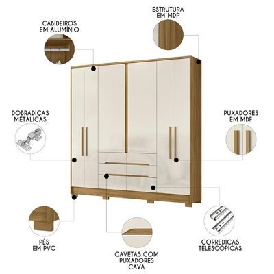 Guarda Roupa Casal 216cm 6 Portas Alabama Freijó-off Z17 - Mpozenato