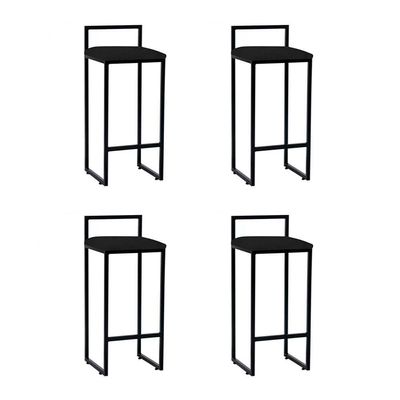 Kit 4 Banquetas Dori Bistrô Alta Industrial Em Aço Para Bar Cozinha Assento Suede - Preto-preto