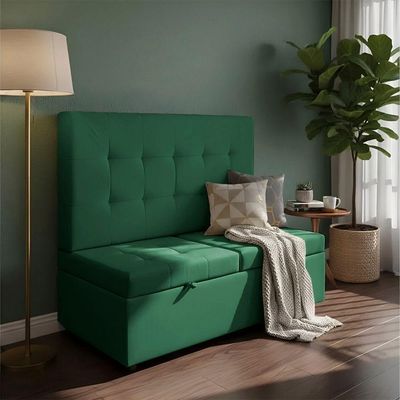 Canto Alemão Recamier Bau + Painel Madri 140cm Veludo Verde - Inova Decor