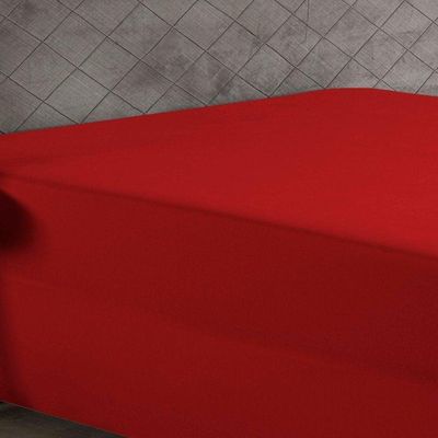 Lençol Com Elástico King Nobre 1 Peça Luva De Box 55cm De Altura Malha 100% Algodão - Vermelho