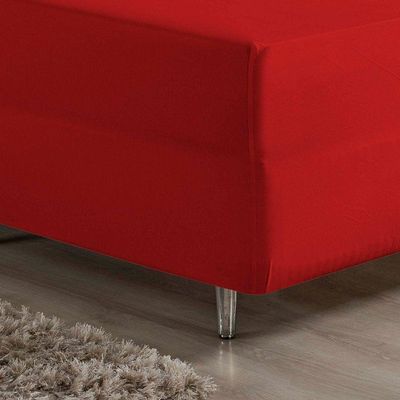 Lençol Com Elástico King Nobre 1 Peça Luva De Box 55cm De Altura Malha 100% Algodão - Vermelho