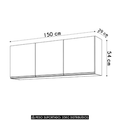 Armário De Cozinha Aéreo 150cm Com 3 Portas Argélia Castanho - Lumil