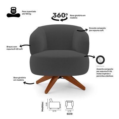 Kit 02 Poltronas Decorativas Orgânicas Living Have Base Giratória Bouclê Grafite - Desk Design
