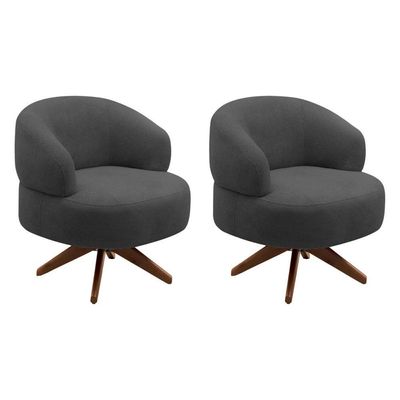Kit 02 Poltronas Decorativas Orgânicas Living Have Base Giratória Bouclê Grafite - Desk Design