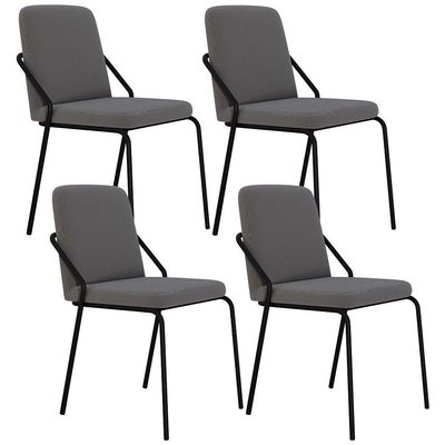 Kit 04 Cadeiras Estofada Para Sala De Jantar Loft Preto C01 Linho Fendi Cinza - Lyam Decor