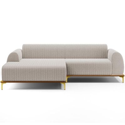 Sofá 5 Lugares Chaise Esquerdo Sala Molino 300cm D02 Pés de ouro Bouclê Creme B-54