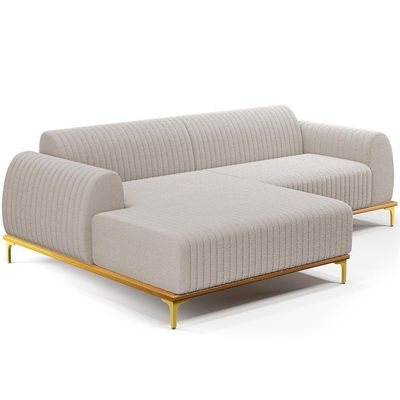 Sofá 5 Lugares Chaise Esquerdo Sala Molino 300cm D02 Pés de ouro Bouclê Creme B-54