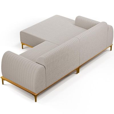 Sofá 5 Lugares Chaise Esquerdo Sala Molino 300cm D02 Pés de ouro Bouclê Creme B-54