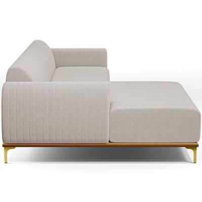 Sofá 5 Lugares Chaise Esquerdo Sala Molino 300cm D02 Pés de ouro Bouclê Creme B-54