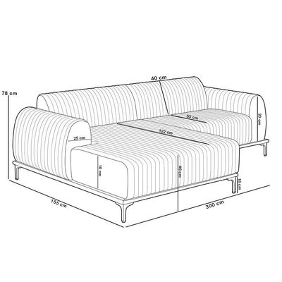 Sofá 5 Lugares Chaise Esquerdo Sala Molino 300cm D02 Pés de ouro Bouclê Creme B-54
