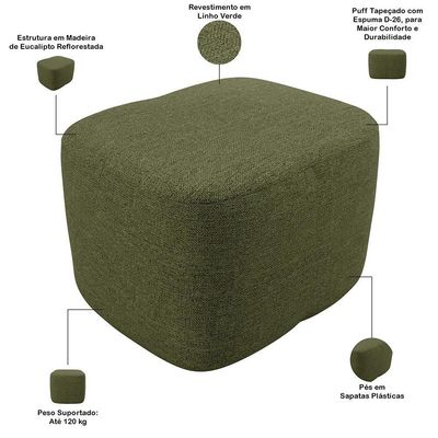 Puff Decorativo Orgânico Para Sala Quarto Saori W01 Linho Verde - Lyam Decor