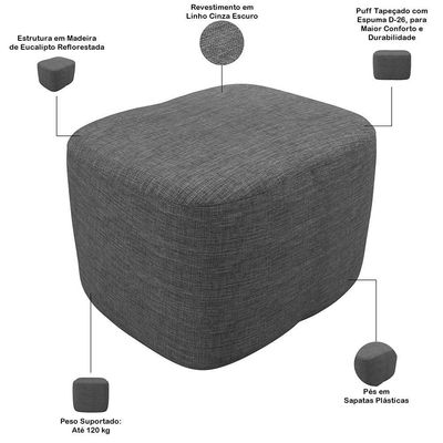 Poltrona De Amamentação Com Balanço E Puff Orgânico Saori W01 Linho Cinza Escuro - Lyam Decor