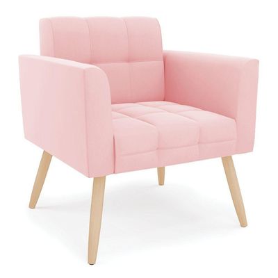 Kit 1 Sofá Namoradeira E 1 Poltrona Elisa Suede Pés Palito  - D'rossi Cor Rosa Bebê