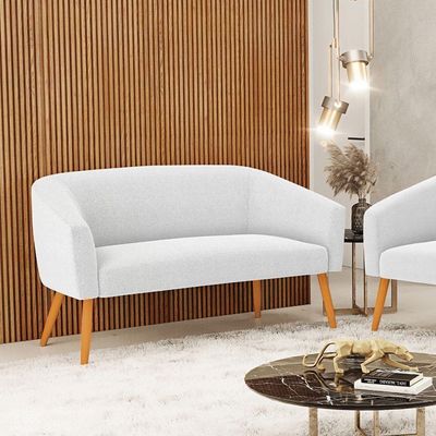 Sofá Namoradeira Stella Bouclê Pés Palito Castanho - D'rossi Cor Off White