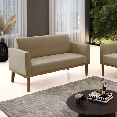 Sofá Namoradeira Base De Madeira Fixa Castanho Marisa Suede D03 - D?rossi Cor Marrom Rato