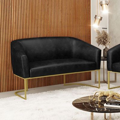Sofá Namoradeira 2 Lugares Base Industrial Dourado Stella Corano D03 - D'rossi Cor Preto