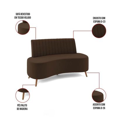 Sofá 2 Lugares Living 135cm Pé Palito Maraú Veludo K01 - D'rossi Cor Marrom