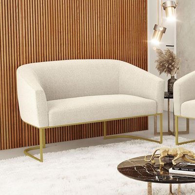 Sofá Namoradeira 2 Lugares Base Industrial Dourado Stella Bouclê D03 - D'rossi Cor Bege