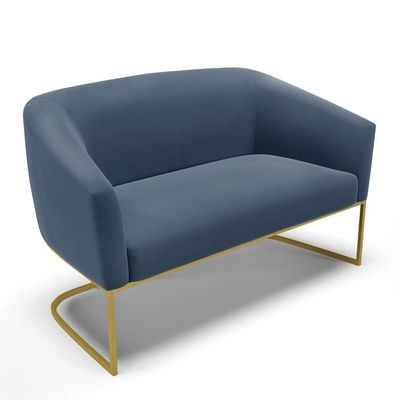 Sofá Namoradeira 2 Lugares Base Industrial Dourado Stella Suede D03 - D'rossi Cor Azul Marinho