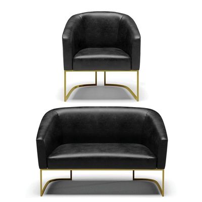 Sofá Namoradeira E Poltrona Base Industrial Dourado Stella Corano D03 - D'rossi Cor Preto