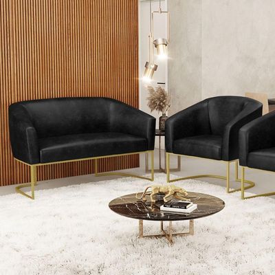 Sofá Namoradeira E Poltrona Base Industrial Dourado Stella Corano D03 - D'rossi Cor Preto