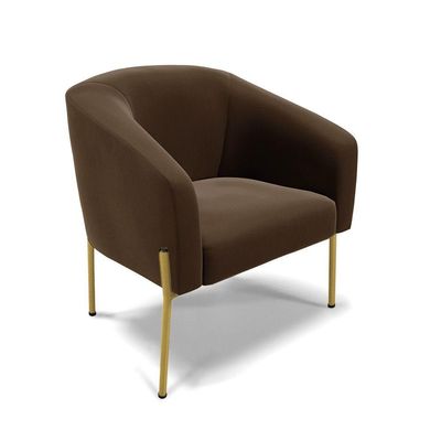 Sofá Namoradeira E Poltrona Pé De Ferro Dourado Stella Suede D03 - D'rossi Cor Marrom