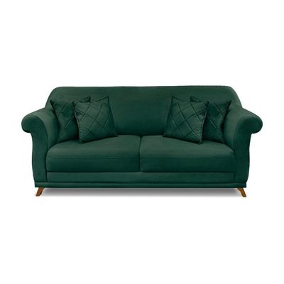 Sofá 2 Lugares Pé De Madeira Julieta 180 Cm Veludo Verde S04 - D'rossi