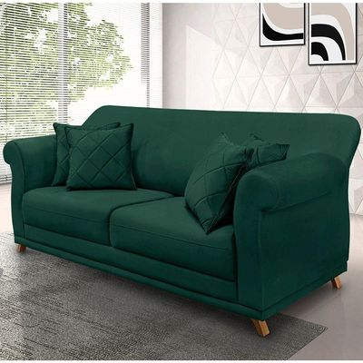 Sofá 2 Lugares Pé De Madeira Julieta 180 Cm Veludo Verde S04 - D'rossi