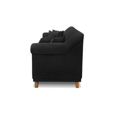 Sofá 3 Lugares Pé De Madeira Julieta 220 Cm Suede Preto S04 - D'rossi