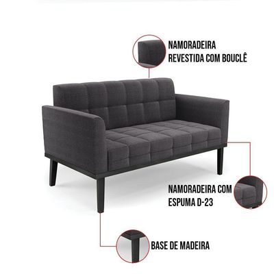 Namoradeira E Poltrona Base Madeira Fixa Pto Elisa Bouclê D03 - D?rossi Cor Grafite