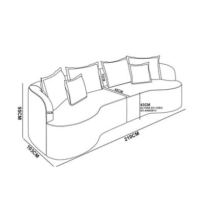 Sofá 3 Lugares Orgânico Living 210cm Mersa Bouclê Bege K01 - D'rossi