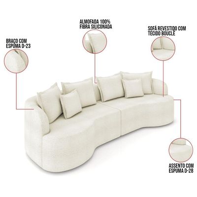 Sofá 3 Lugares Orgânico Living 210cm Mersa Bouclê Bege K01 - D'rossi