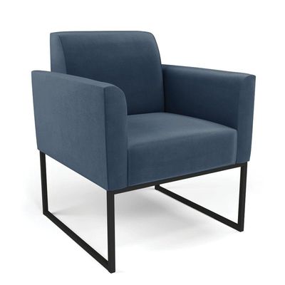 Sofá Namoradeira Com 2 Poltronas Base Industrial Preto Marisa Suede Azul Marinho