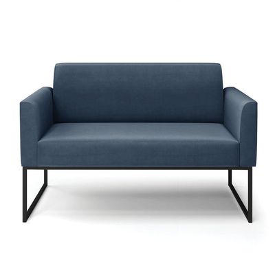 Sofá Namoradeira Com 2 Poltronas Base Industrial Preto Marisa Suede Azul Marinho