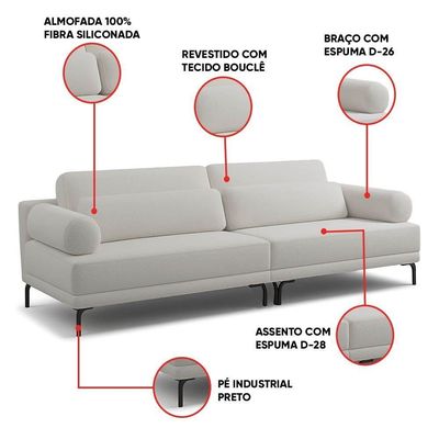 Sofá 2 Lugares Living 194cm Pé Ferro Romeu Bouclê K01 - D'rossi Cinza Claro